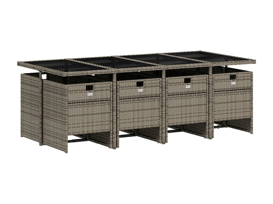 Ensemble à manger de jardin 9 pièces coussins gris résine tressée