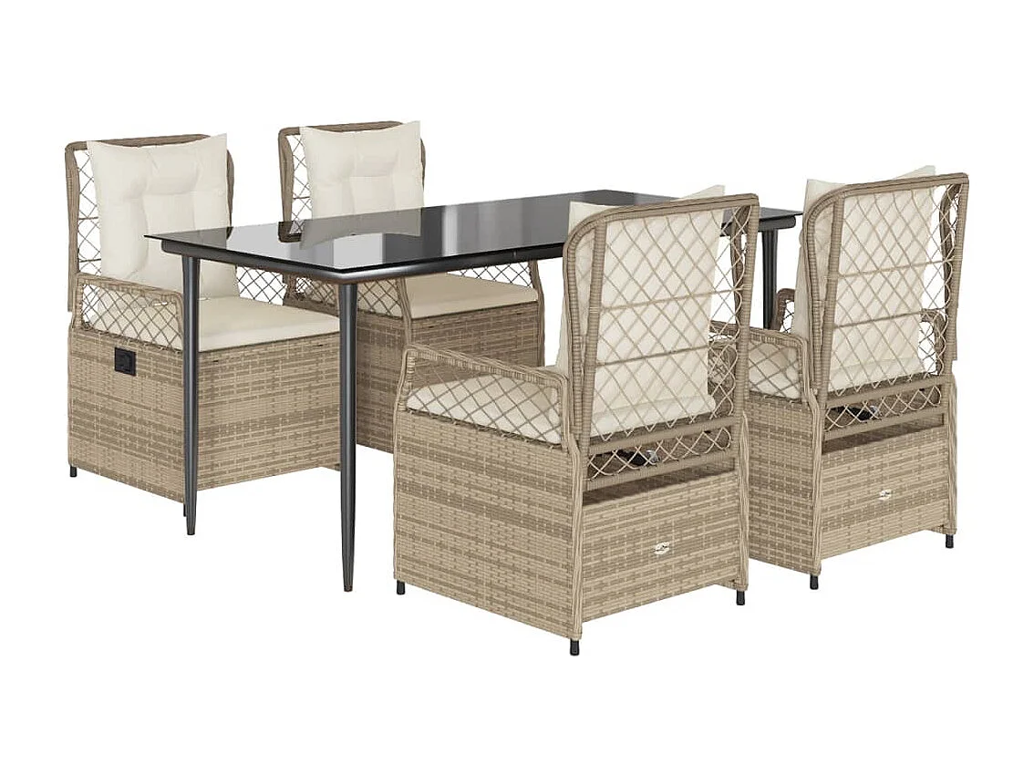 Set comedor de jardín 5 piezas con cojines ratán sintético beige