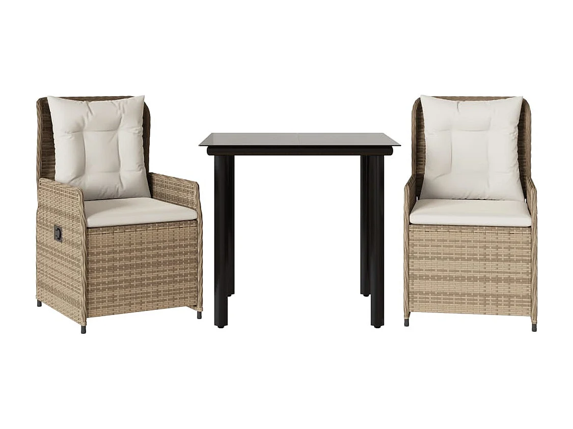 Set comedor de jardín 3 piezas con cojines ratán sintético beige