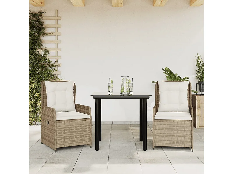 Set comedor de jardín 3 piezas con cojines ratán sintético beige
