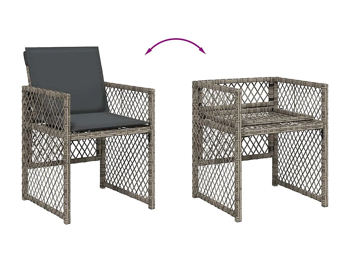Set de comedor de jardín 11 piezas y cojines ratán sintético gris