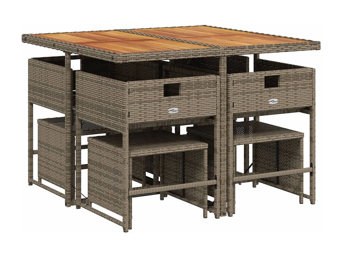 Ensemble à manger de jardin 9 pièces coussins gris résine tressée