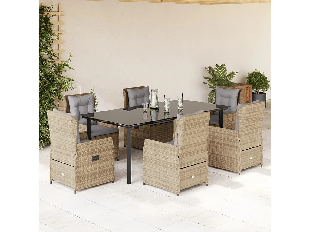Set comedor de jardín 7 piezas con cojines ratán sintético beige