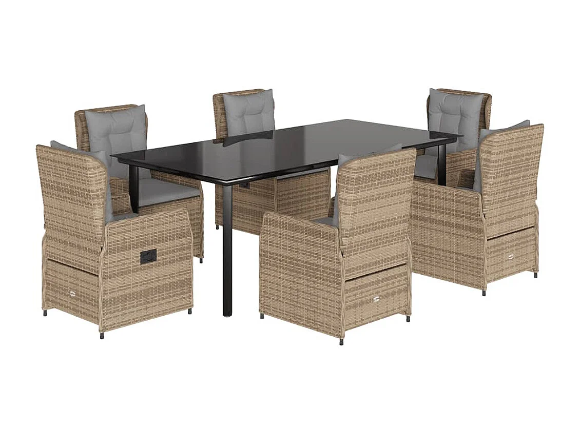 Set comedor de jardín 7 piezas con cojines ratán sintético beige