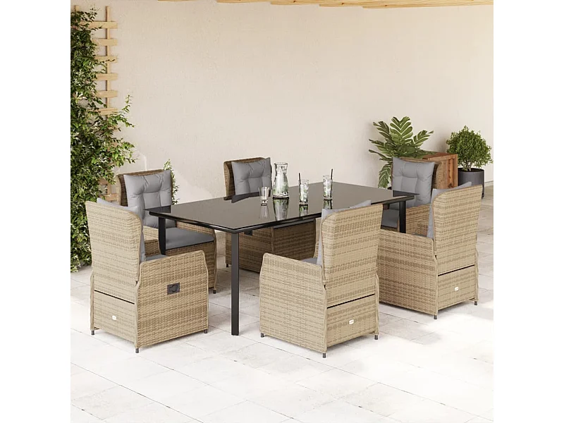 Set comedor de jardín 7 piezas con cojines ratán sintético beige