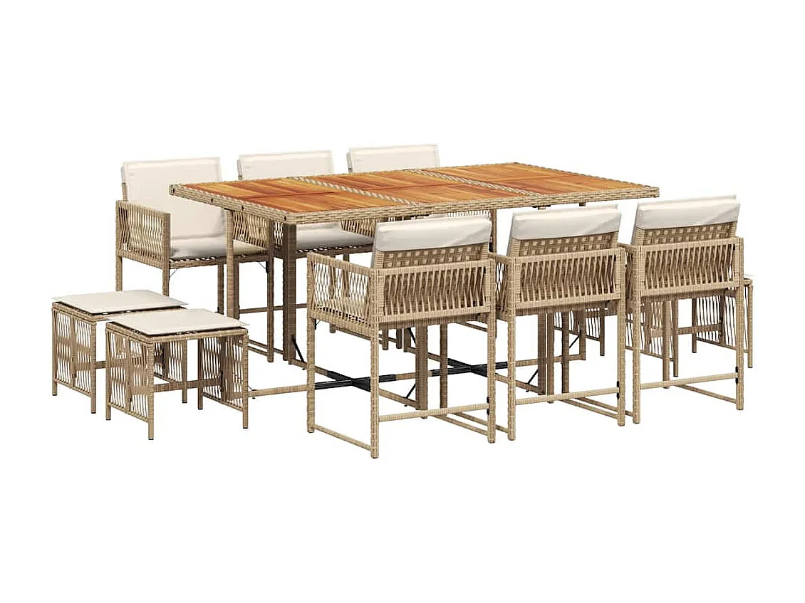 Set comedor de jardín 11 piezas con cojines ratán sintético beige