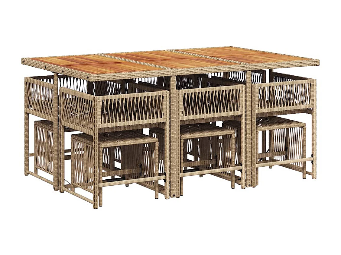Set comedor de jardín 11 piezas con cojines ratán sintético beige