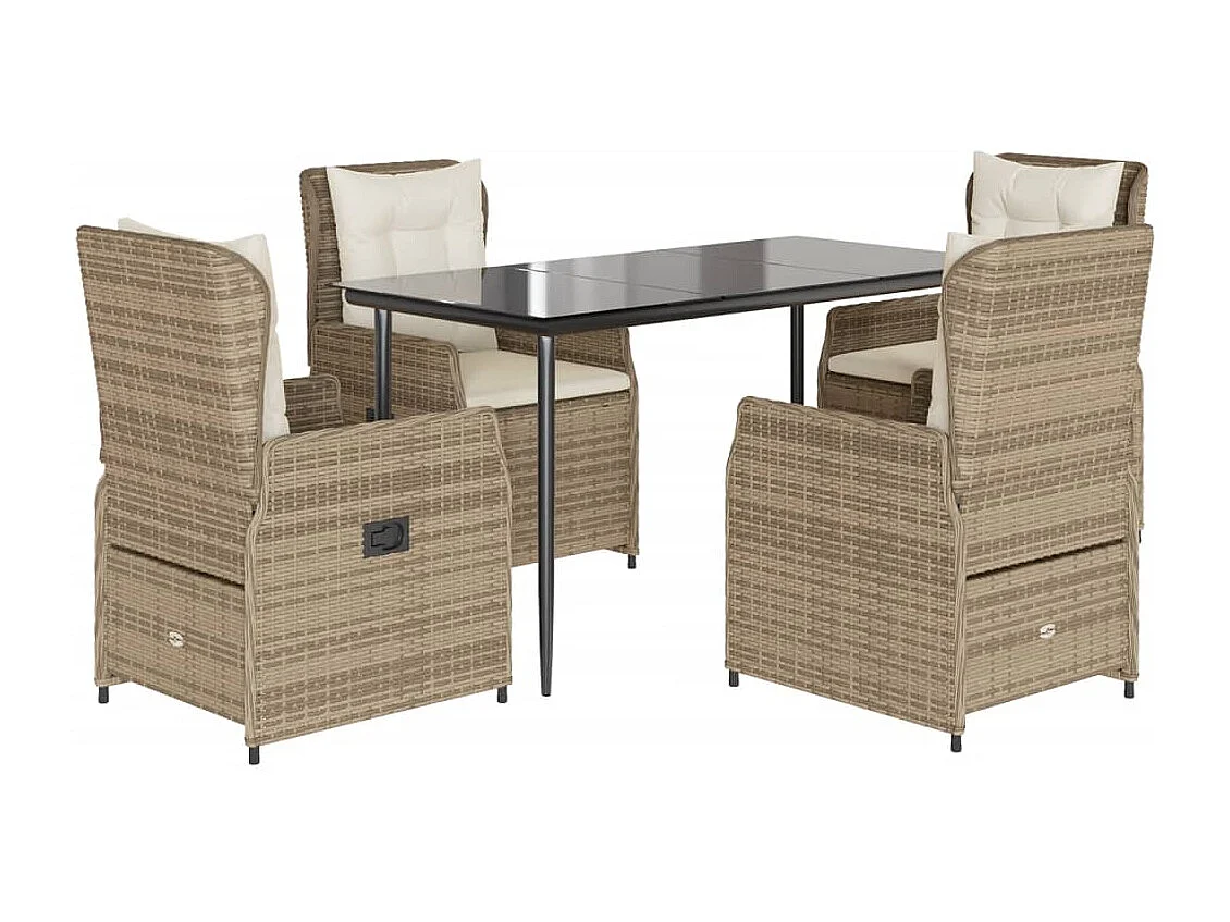 Ensemble à manger de jardin avec coussins 5 pièces Beige poly rotin