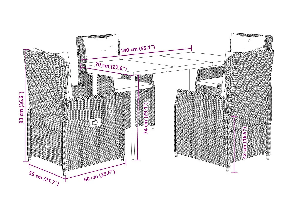 Ensemble à manger de jardin avec coussins 5 pièces Beige poly rotin