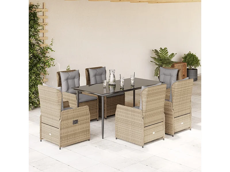 Set comedor de jardín 7 piezas con cojines ratán sintético beige