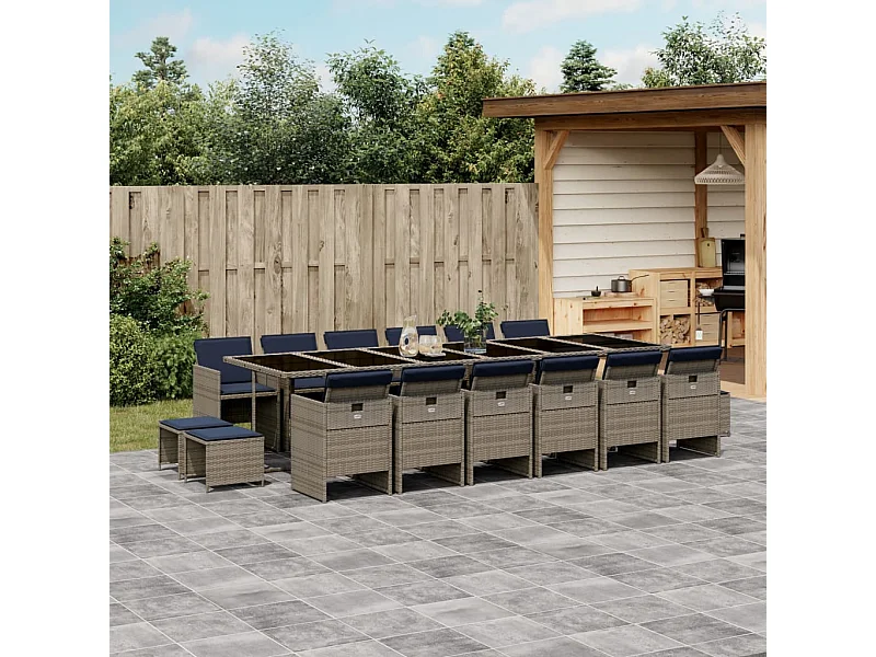 Ensemble à manger de jardin 17 pièces et coussins résine tressée