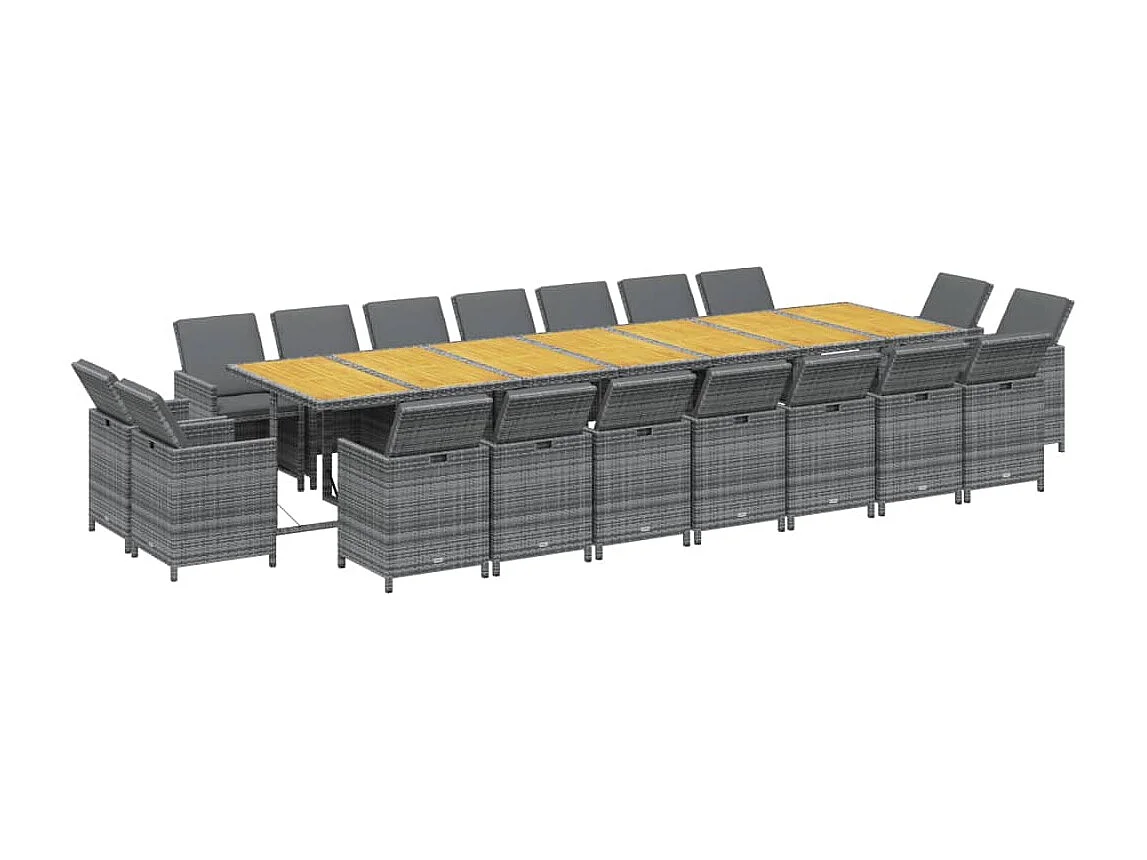 Set de comedor jardín 19 piezas con cojines ratán sintético gris