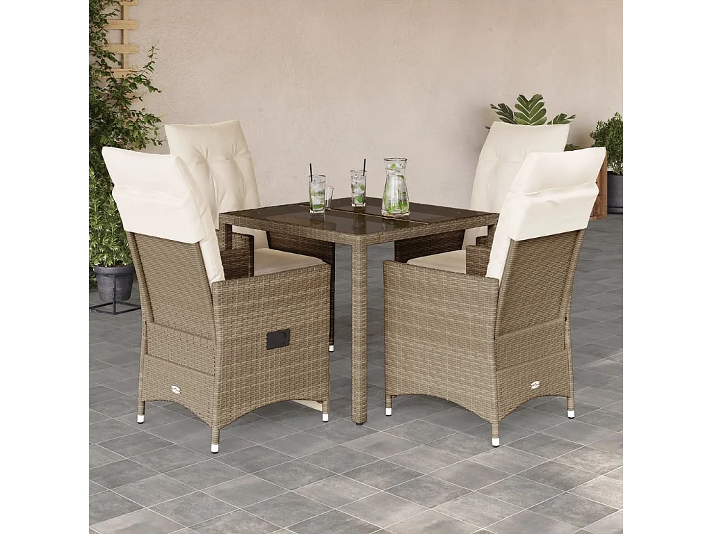 Set comedor de jardín 5 piezas con cojines ratán sintético beige