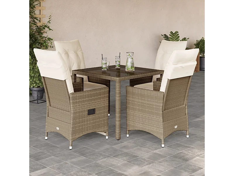 Set comedor de jardín 5 piezas con cojines ratán sintético beige