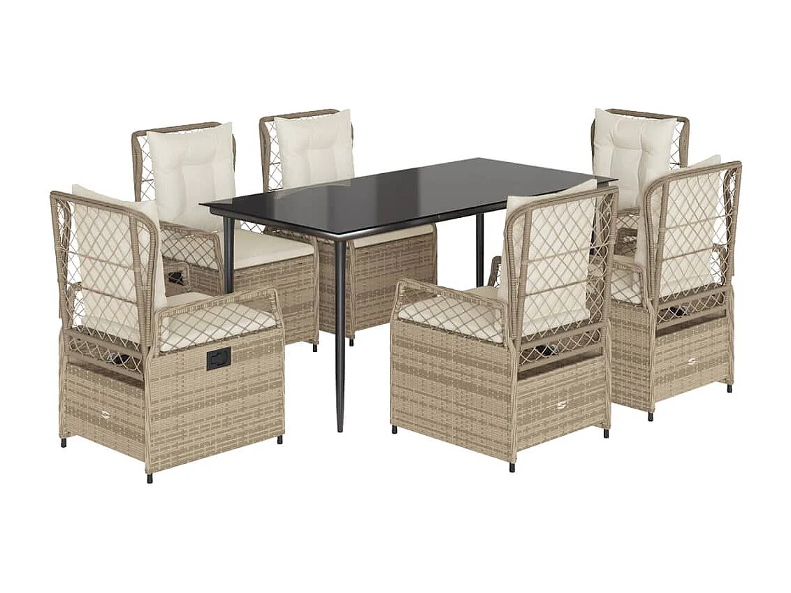 Set comedor de jardín 7 piezas con cojines ratán sintético beige