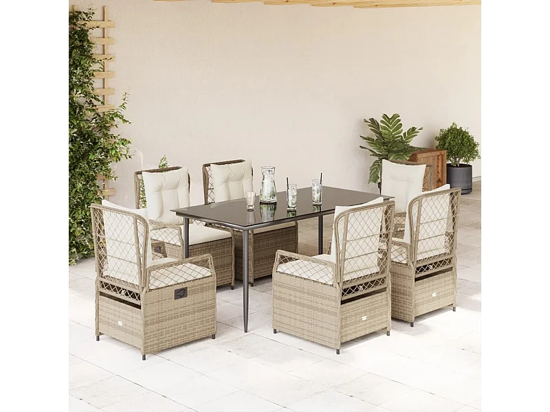 Set comedor de jardín 7 piezas con cojines ratán sintético beige