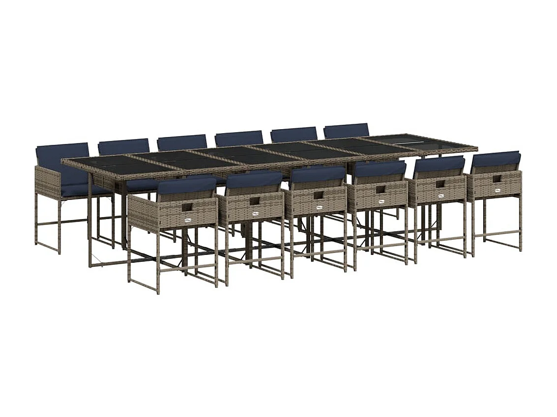 Ensemble à manger de jardin avec coussins 13 pièces résine tressée