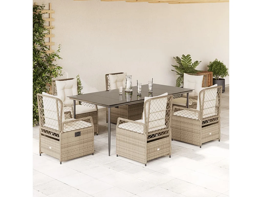 Set comedor de jardín 7 piezas con cojines ratán sintético beige