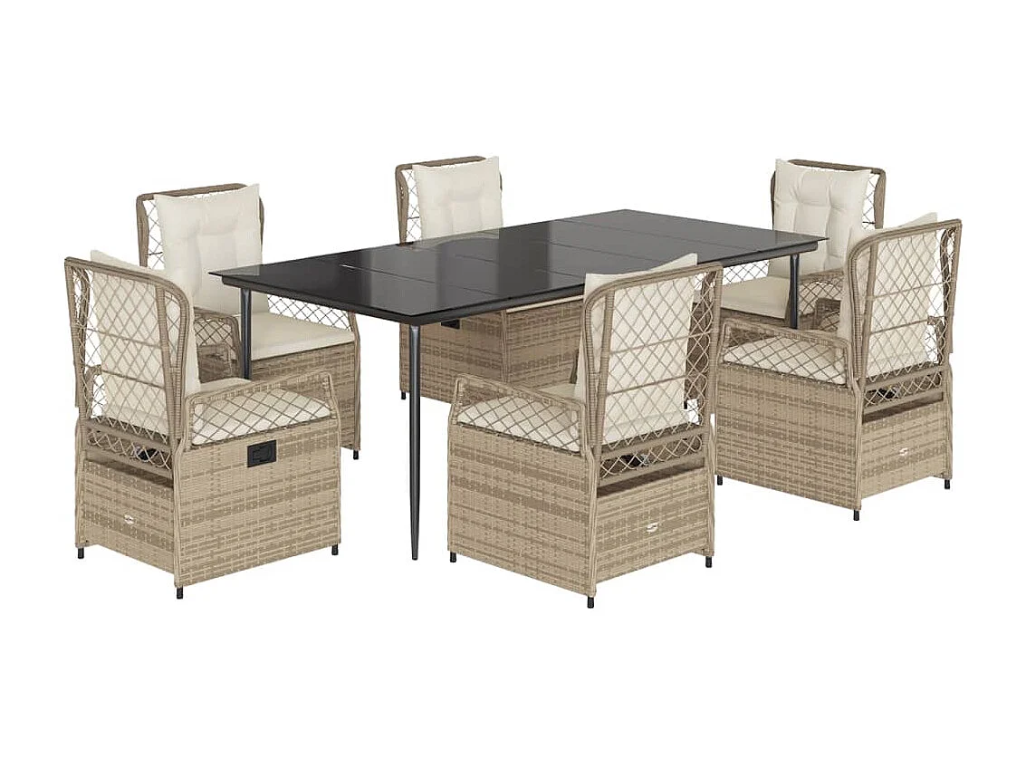 Set comedor de jardín 7 piezas con cojines ratán sintético beige