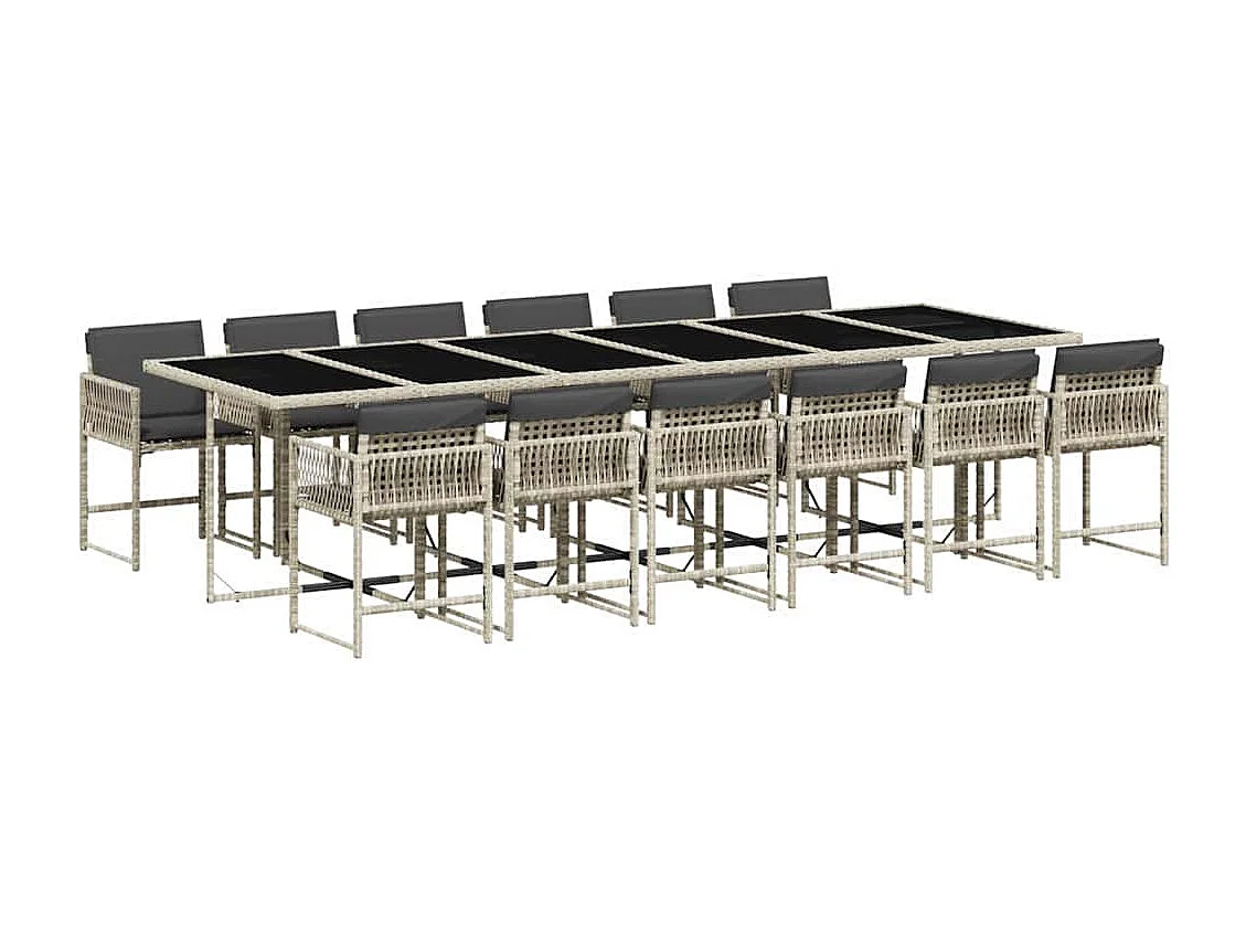 Set comedor jardín y cojines 13 piezas ratán sintético gris claro