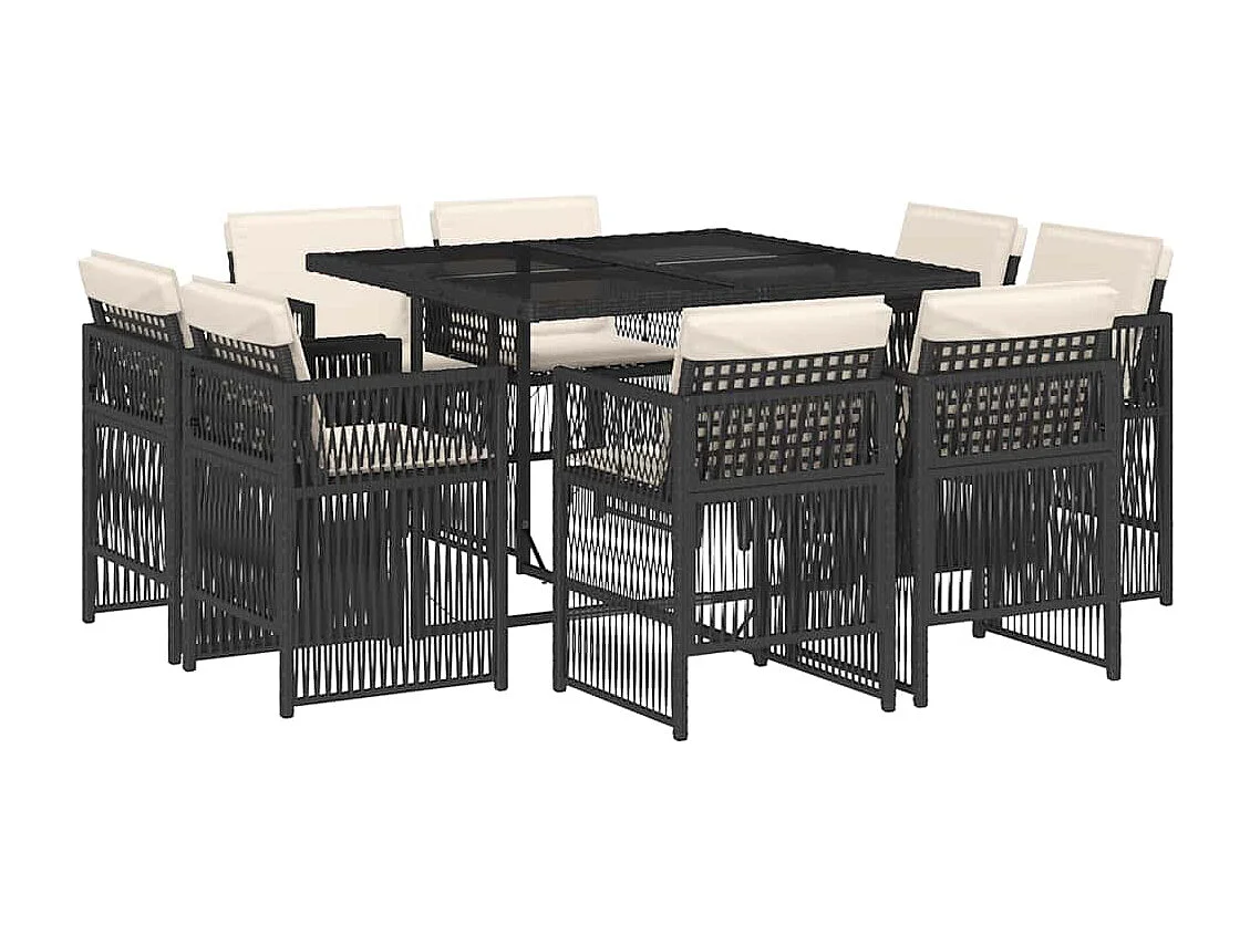 Ensemble à manger de jardin 9 pièces coussins noir résine tressée