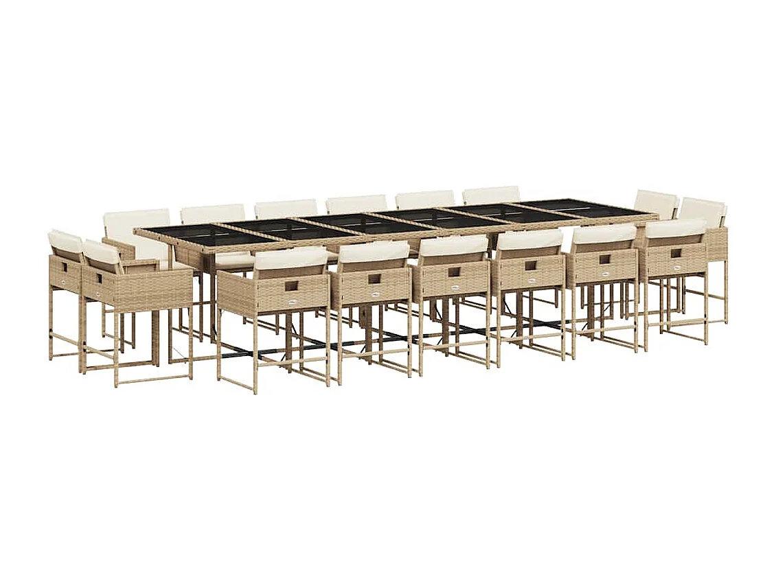 Set comedor de jardín 17 piezas con cojines ratán sintético beige