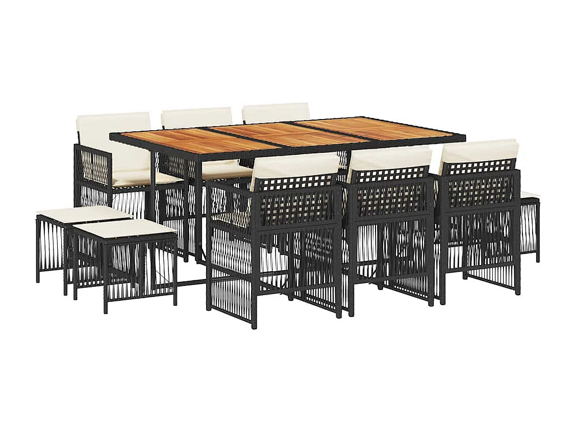 Set de comedor jardín 11 piezas con cojines ratán sintético negro