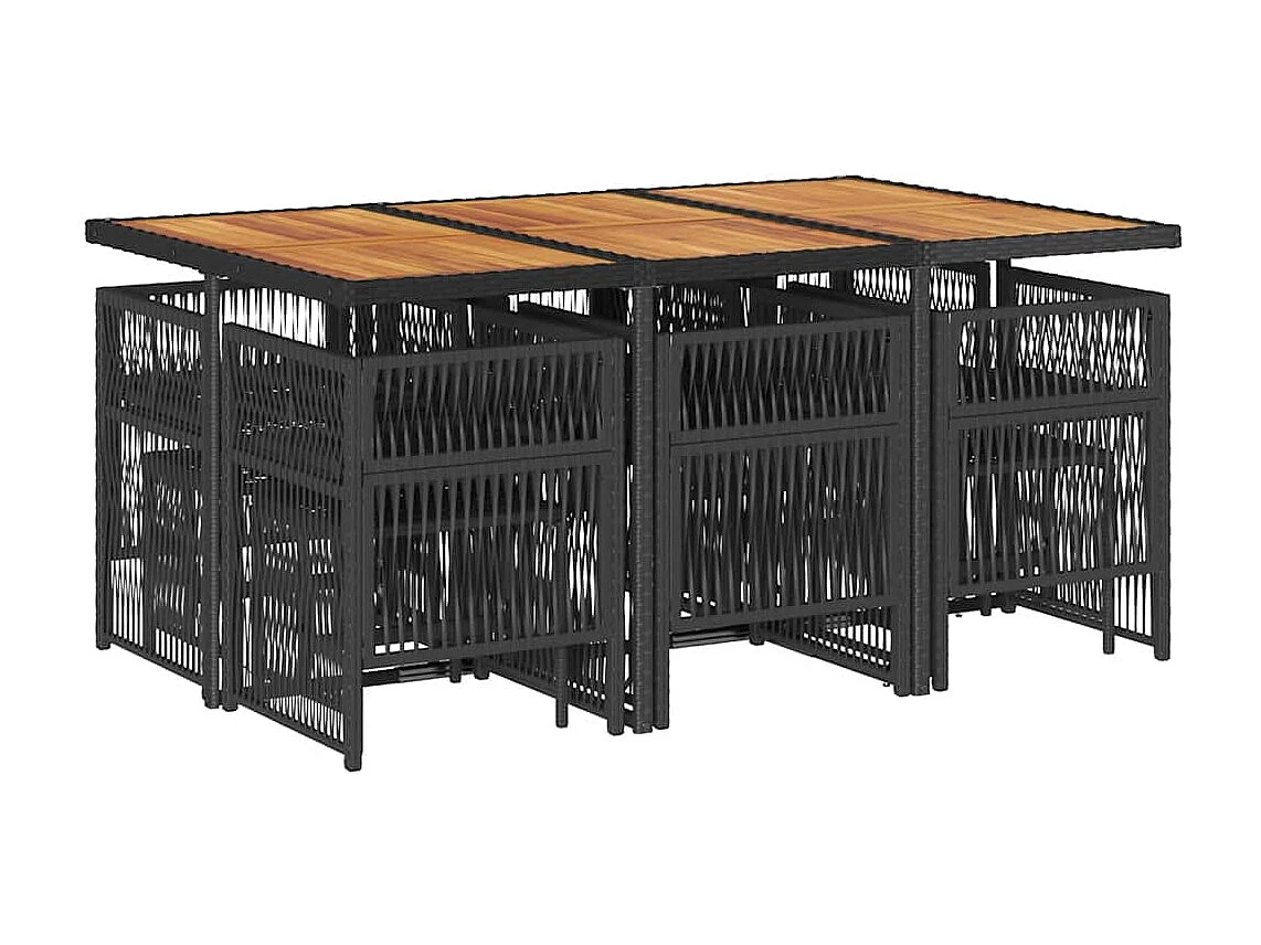 Set de comedor jardín 11 piezas con cojines ratán sintético negro
