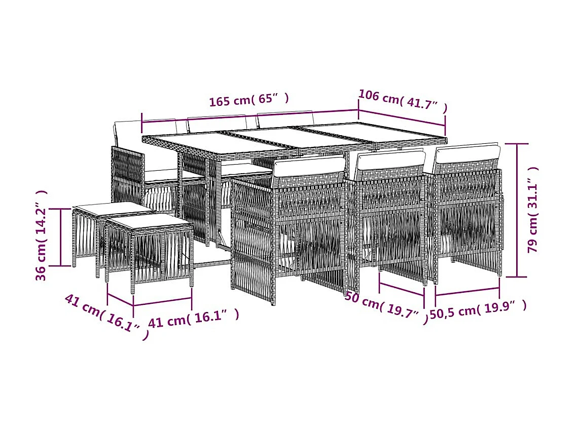 Set de comedor jardín 11 piezas con cojines ratán sintético negro