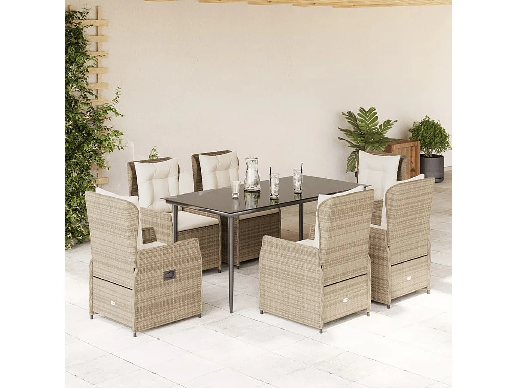 Set comedor de jardín 7 piezas con cojines ratán sintético beige