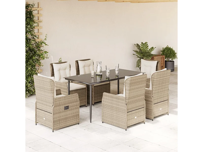 Set comedor de jardín 7 piezas con cojines ratán sintético beige