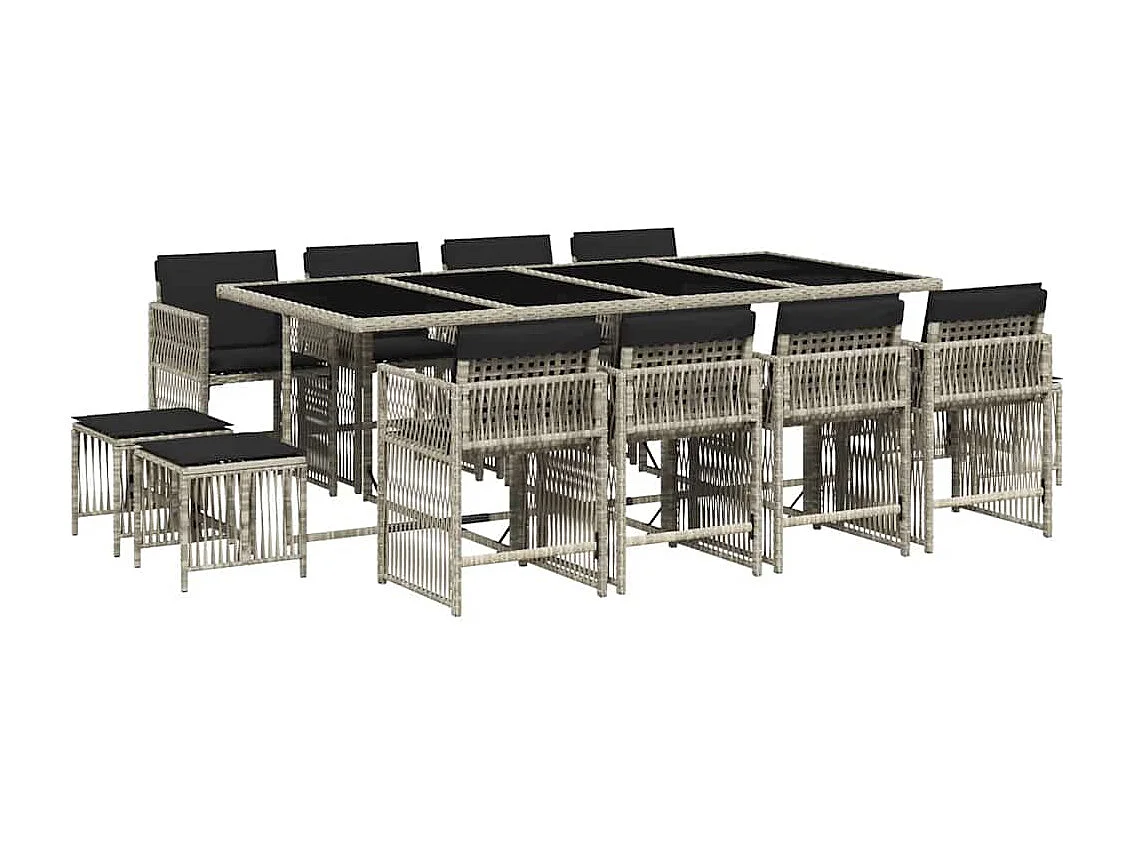 Set comedor jardín y cojines 13 piezas ratán sintético gris claro