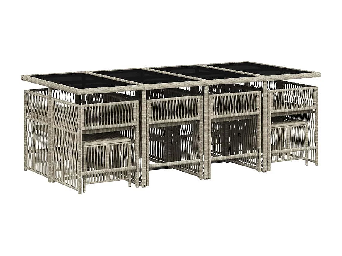 Set comedor jardín y cojines 13 piezas ratán sintético gris claro