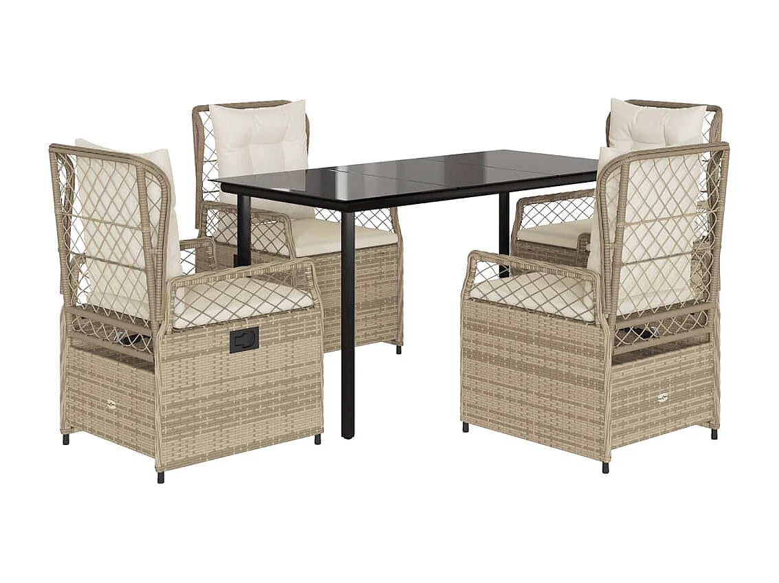 Ensemble à manger de jardin avec coussins 5 pièces Beige poly rotin