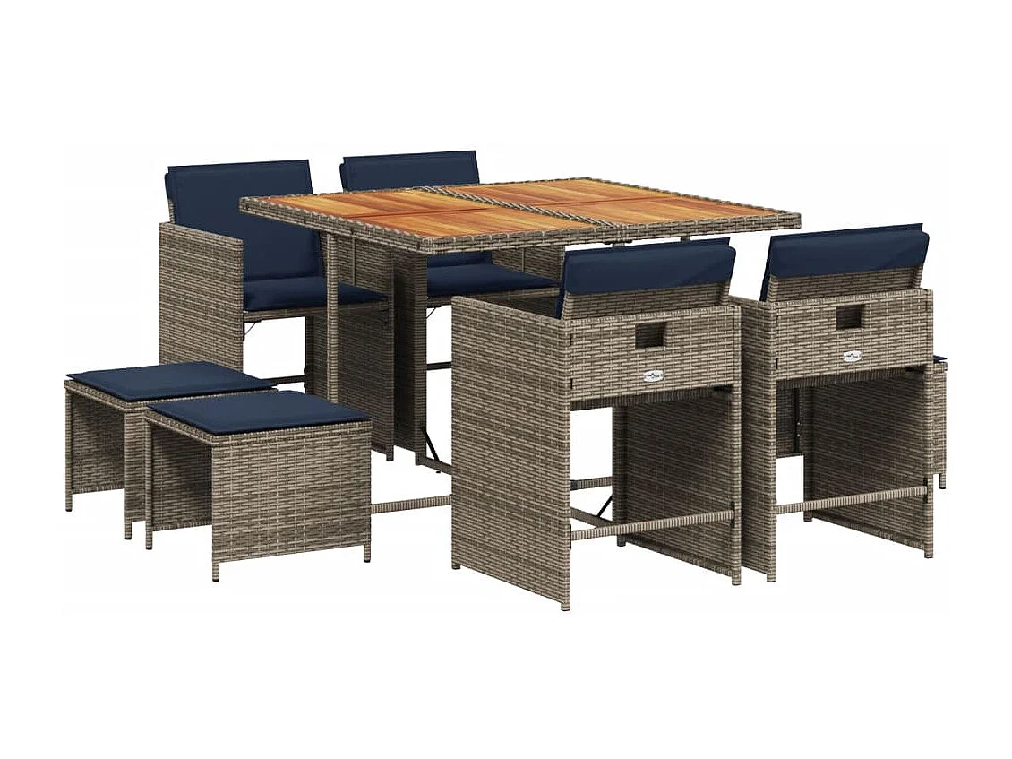 Ensemble à manger de jardin 9 pièces coussins gris résine tressée