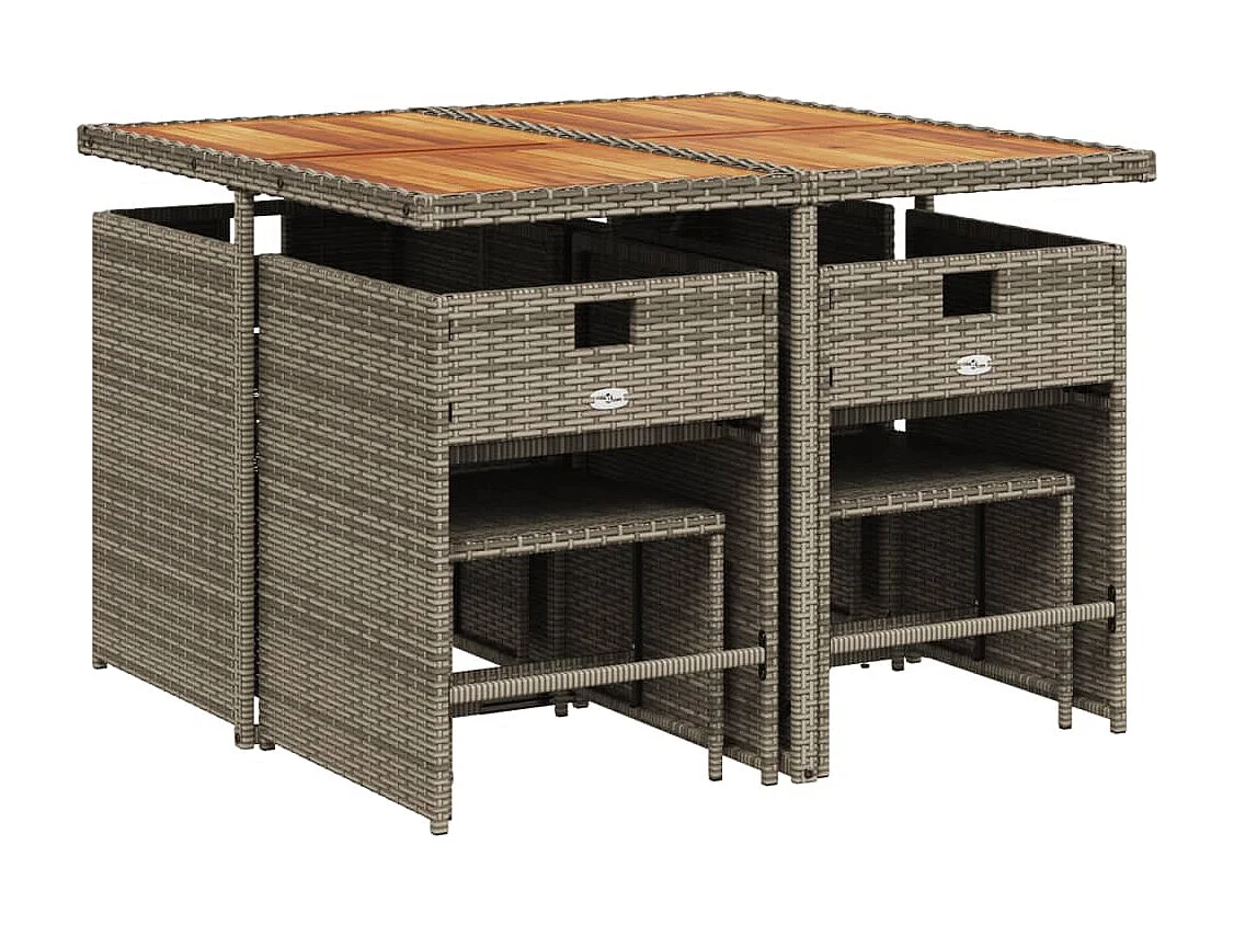 Ensemble à manger de jardin 9 pièces coussins gris résine tressée
