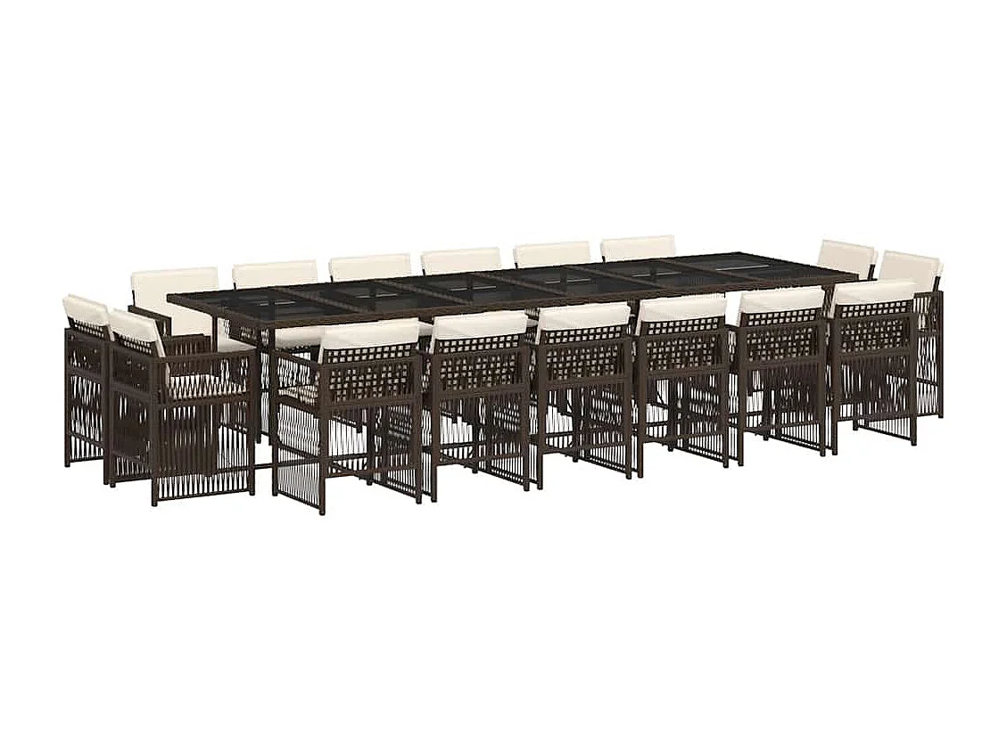 Set de muebles jardín 17 piezas y cojines ratán sintético marrón