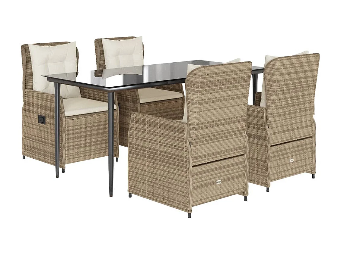 Ensemble à manger de jardin avec coussins 5 pièces Beige poly rotin