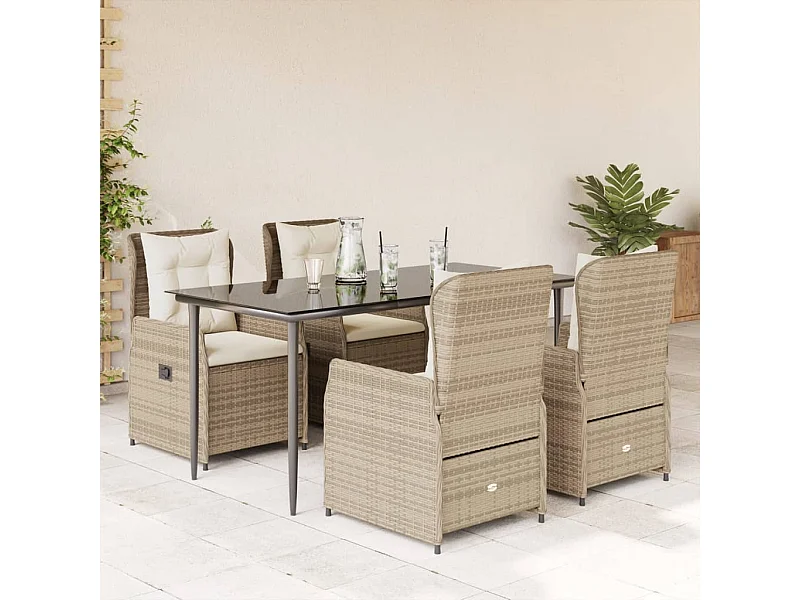 Set comedor de jardín 5 piezas con cojines ratán sintético beige