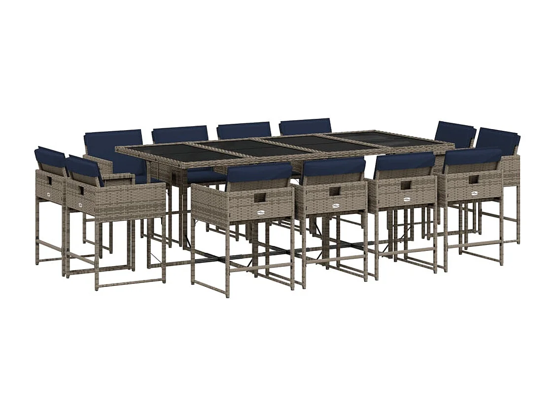 Ensemble à manger de jardin avec coussins 13 pièces résine tressée