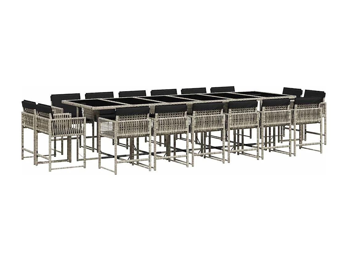 Set comedor jardín y cojines 17 piezas ratán sintético gris claro