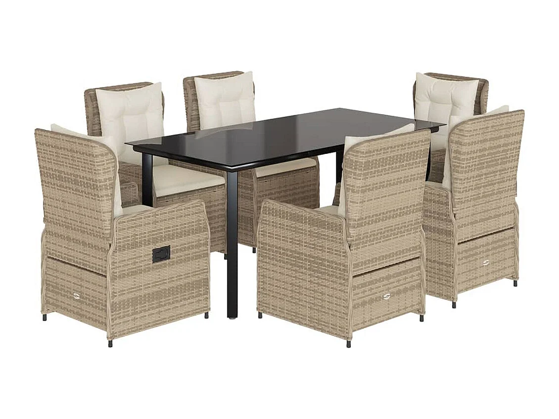 Set comedor de jardín 7 piezas con cojines ratán sintético beige