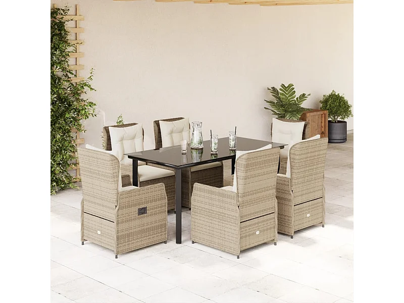 Set comedor de jardín 7 piezas con cojines ratán sintético beige