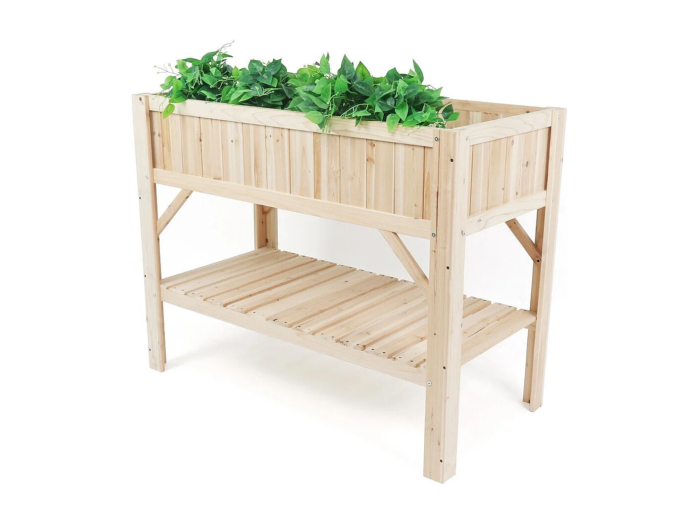 Huerto elevado Magnolia de madera beige 115x57x90 cm con estante, robusto y elevado para jardín y balcón