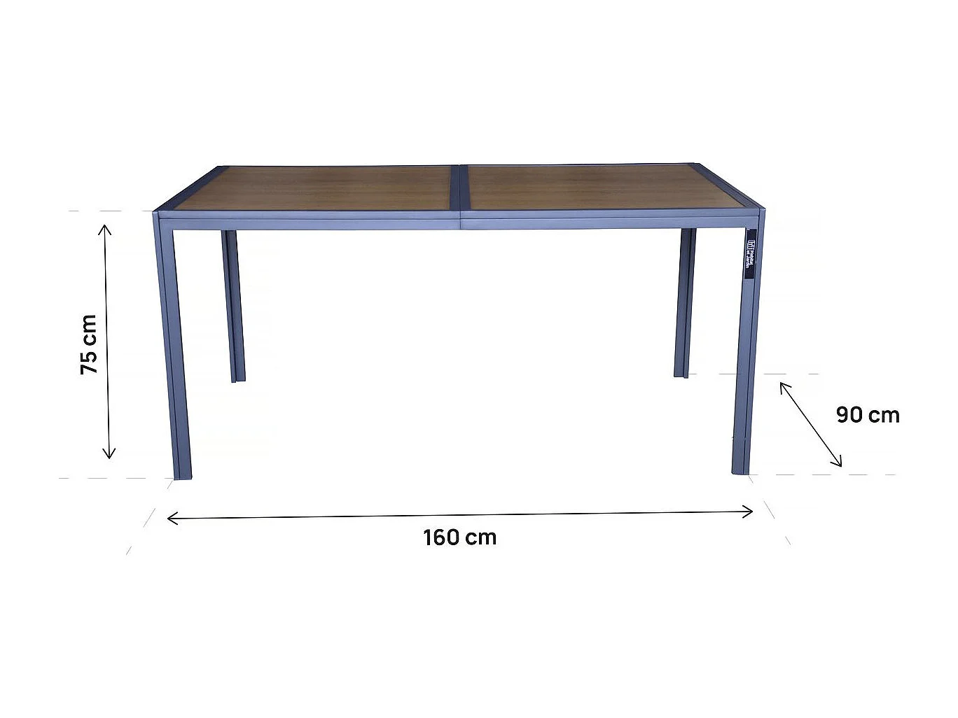 Table de jardin métal imitation bois "Tossa" - 160 x 90 x 75 cm - Marron