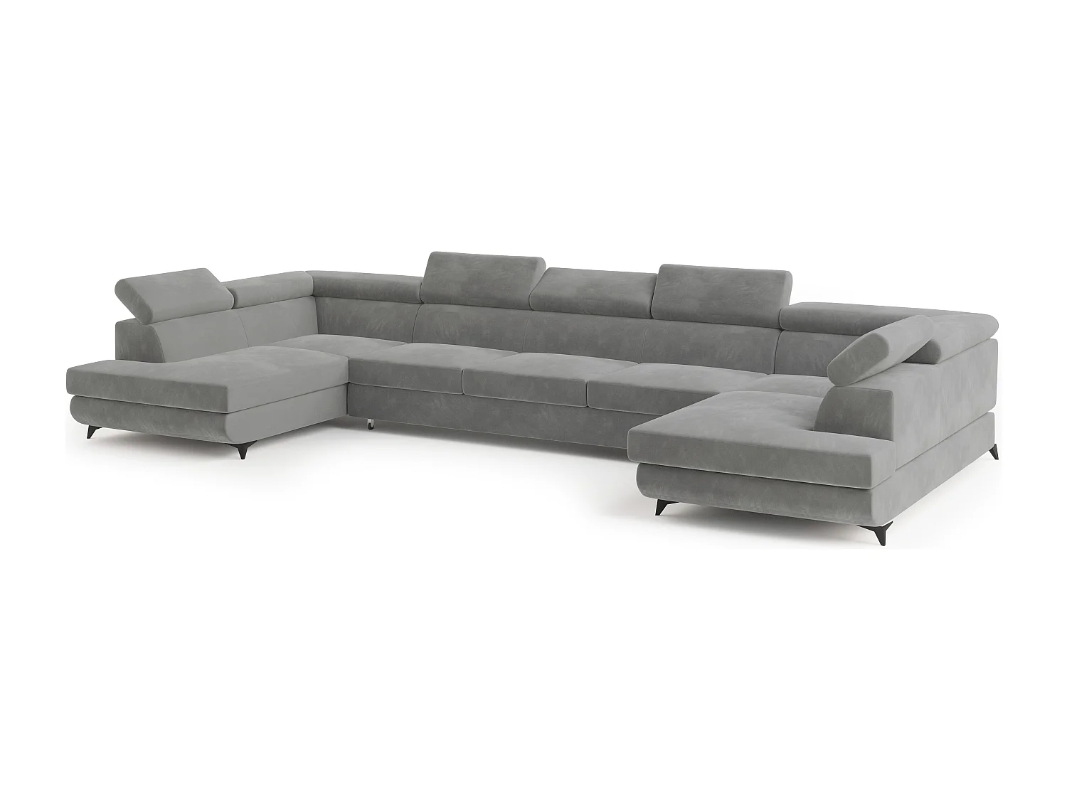 Canapé d'angle URMANO Gris clair en velours avec fonction de couchage