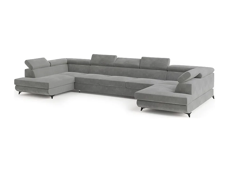Canapé d'angle URMANO Gris clair en velours avec fonction de couchage
