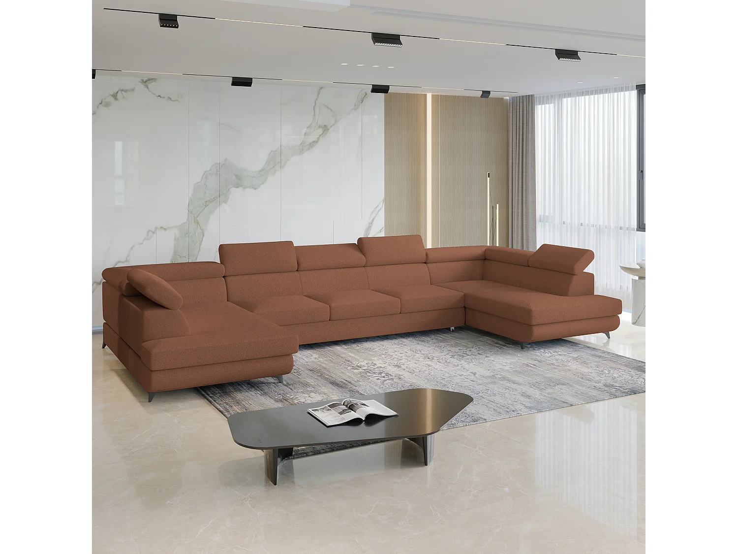 Hoekbank URMANO van fluweel met slaapfunctie Orange