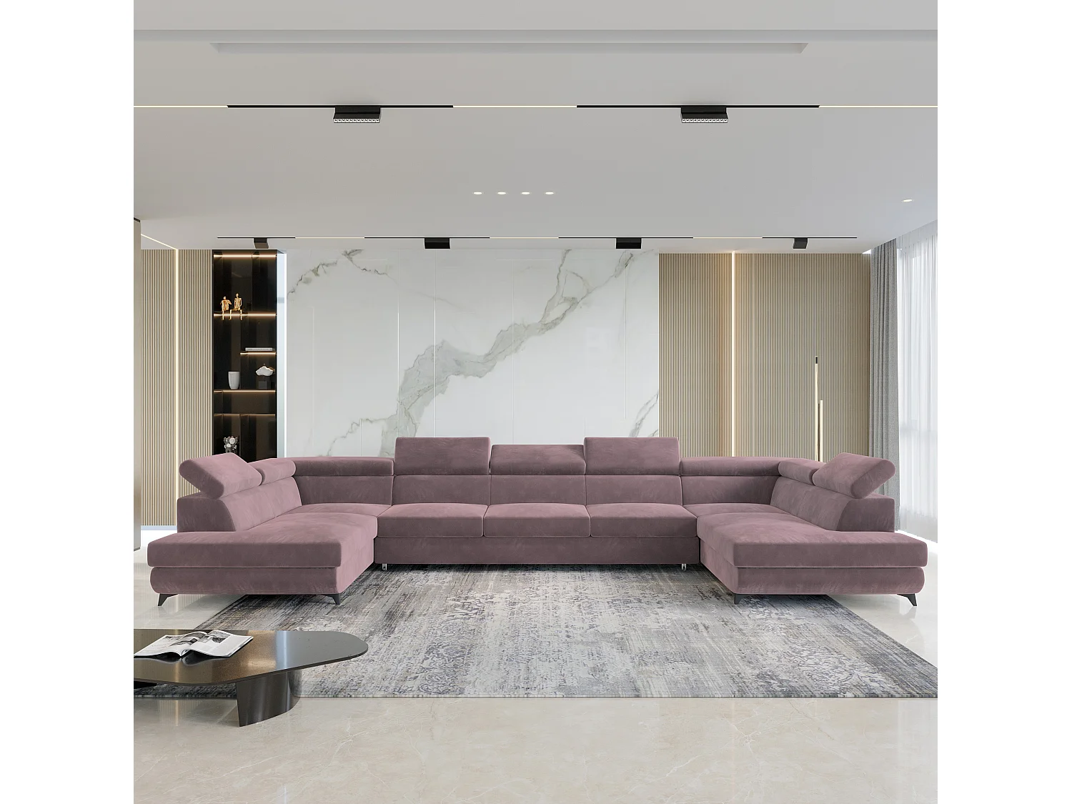 Canapé d'angle URMANO Violet en velours avec fonction de couchage