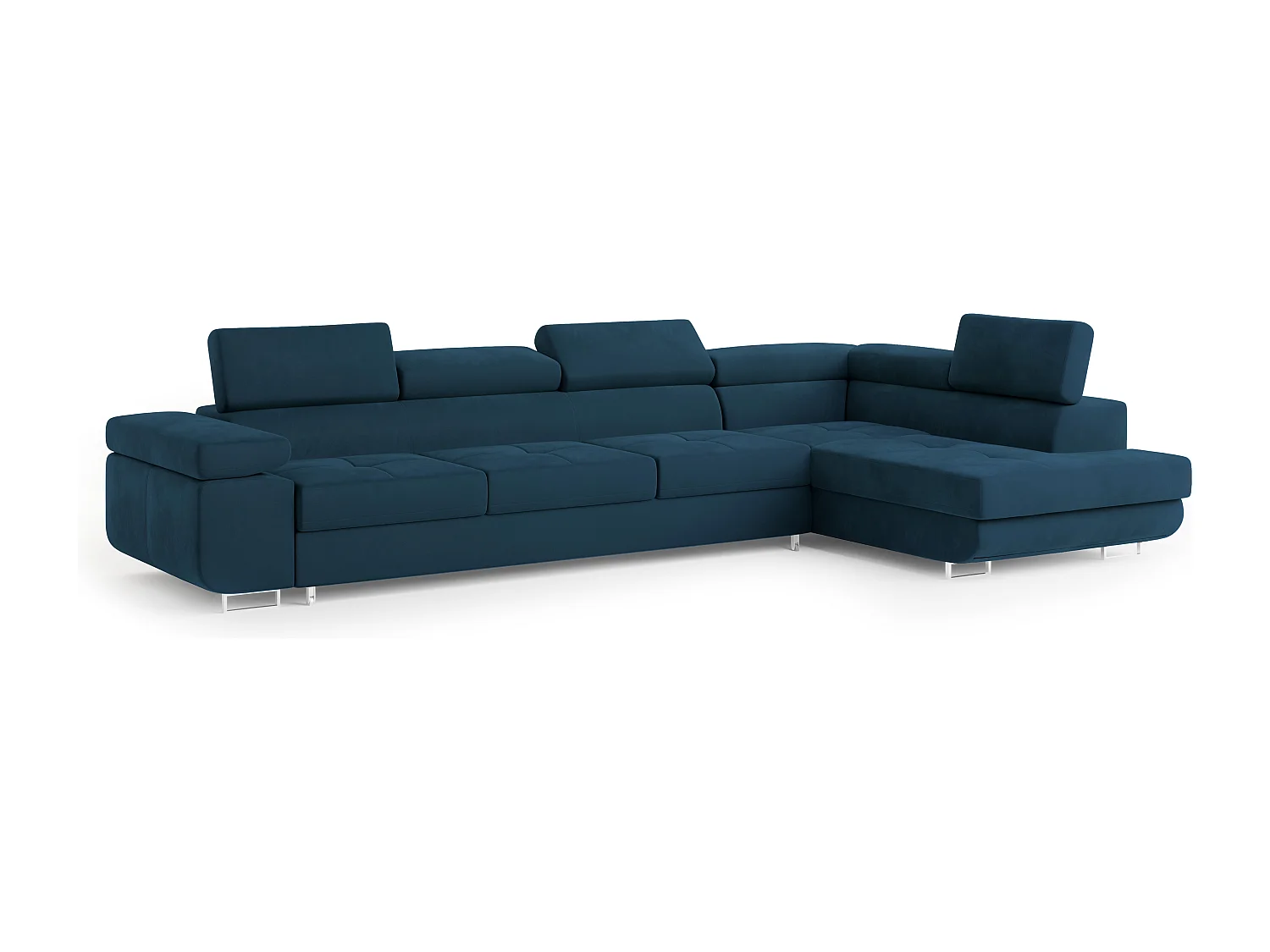 Hoekbank VICENTE van fluweel met slaapfunctie Blau